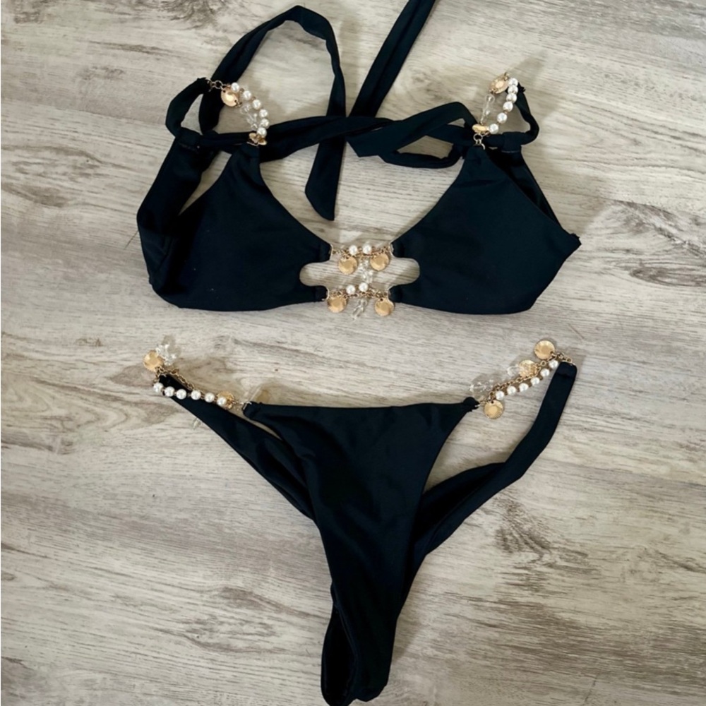 Bahimi Elegant Black Bikini with Gold Accents